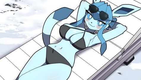 blue_eyes blue_skin breasts female glaceon hakkimanime large_breasts looking_at_viewer pokemon pokemon_(species)
