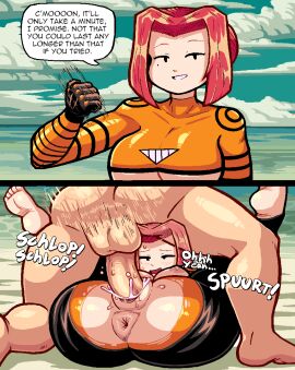 1boy 1girls anus ass barefoot beach big_anus breasts cum cum_in_pussy detailed_anus dialogue dyed_hair exposed_anus exposed_pussy female gloves instant_loss_2koma inviting_to_sex male mating_press mole_under_eye motion_lines nipples original puffy_anus pussy red_hair ripped_clothing sex short_hair simple_eyes tatiana_(valmar) teasing underboob valmar wrinkly_anus