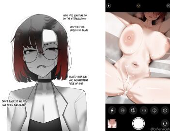 after_orgasm after_rape after_sex ashe_(ashenmash) ashenmash asian_female before_and_after black_hair breasts choker corrective_rape cum cum_in_pussy degradation dialogue disgusted dubious_consent english_text female female_focus glasses glasses_askew hate_sex huge_breasts huge_thighs impregnation instant_loss instant_loss_2koma insulting_viewer jacket light_skin mind_break naked_female original phone_screen pussy red_highlights secretly_loves_it taking_picture text twitter_link ugly_bastard unwanted_creampie unwanted_cum_inside unwanted_cumshot unwanted_ejaculation unwanted_impregnation white_background