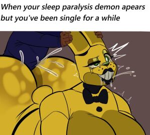 1boy 1girls ambiguous_penetration animatronic anon anonymous_male artist_name black_lipstick bowtie bunny_girl bunny_tail clenched_teeth dark-skinned_male dark_skin demon drooling english_text female five_nights_at_freddy's freckles from_behind furry furry_female glowing_eyes green_eyes isolatedartest male meme rabbit rabbit_humanoid rule_63 saliva sleep_paralysis_demon spring_bonnie spring_bonnie_(fnaf) straight tears teeth_clenched text twitching