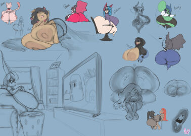 2d ass breasts brittney_spice_(kendalljt) female kendalljt kishiko_(kendalljt) kissu_(kendalljt) phantanya_(kendalljt) queen_(kendalljt) sketch tagme yuko_(kendalljt)