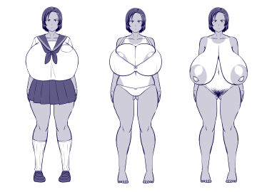 aki_(amazon) amazon_(taitaitaira) areola_slip bra breasts completely_nude female freckles full_body gigantic_breasts gluteal_fold hair_ornament huge_areolae huge_nipples kneehighs large_areolae large_breasts large_nipples looking_at_viewer monochrome nude original panties pubic_hair ribbon sagging_breasts saggy_breasts sailor_collar sailor_uniform short_hair simple_background skirt socks standing swimsuit_tan tan tanline underwear white_background