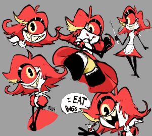 1girls bodily_fluids clothing cyclops drooling female hazbin_hotel hi_res highlights_(coloring) humanoid imminent_vore larger_female macro micro mosquitostew niffty panties saliva sharp_teeth size_difference smile solo teeth underwear upskirt