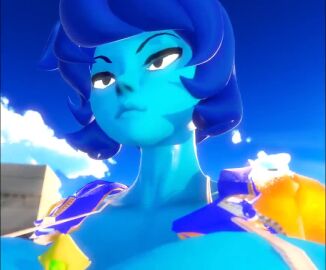 2girls 3d 3d_(artwork) alien alien_girl alien_humanoid between_breasts big_breasts blue_hair blue_hair_female blue_skinn blue_skinned_female breasts cartoon_network clothed clothed_female female female_focus female_only gem_(species) giant_female giant_woman giantess gift_art gigantic_boobs gigantic_breasts huge_boobs huge_breasts lapis_lazuli_(steven_universe) peridot_(steven_universe) prevence steven_universe tagme video