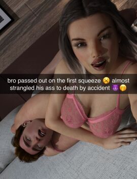 1boy 1girls 3d abs areolae assertive_female barefoot braces breasts cellphone cowgirl_position crush divine_control female female_focus femdom fit fit_female headscissor headscissors humiliation male male_death malesub muscles muscular_female neck_snap nipples reverse_rape snapchat solo_focus straight taller_female thighs worship