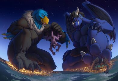 3_toes 4_fingers 4boys 5_fingers ahab_(ahugebird) anthro avian balls bird black_body black_fur black_hair black_penis blue_balls blue_body blue_eyes blue_feathers blue_fur claws dragon feathers feet fur genitals giant green_body hair holding holding_by_tail horn horns humanoid_genitalia humanoid_penis kurrikage macro male male_only multicolored_feathers muscular muscular_male nitrosimi96 nude paws penis planet purple_body purple_eyes reptile scalie size_difference solaxe_(artist) talons testicles under_foot white_fur wings yellow_eyes yellow_feathers