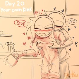 2boys alan_becker anal_sex angry angry_expression angry_face ass bite_mark black_body black_hair blush chest_tuft circle_head coffee coffee_cup cum cum_drip cum_in_ass cum_inside doggy_style gay gay_sex hands_on_chest kissing kitchen long_hair male male/male male_only mostly_nude red_body red_eyes red_hair red_skin simple_background skinny starkai stickman the_chosen_one_(animator_vs_animation) the_dark_lord_(animator_vs_animation) yaoi