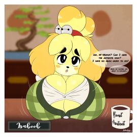 1:1 1girls 2020s 2021 absurd_res absurd_resolution absurdres animal_crossing asking beady_eyes bell_accessory black_eyes blush blushing_female breast_expansion breast_growth breast_growth_(enlargement) breasts canid canine canis cleavage clothed clothing cute cute_face dialogue expansion expansion_sequence eyebrows female female_focus female_only growing growth growth_sequence hi_res high_quality high_resolution highres huge_breasts impending implied_drugging inconvenient_breasts isabelle_(animal_crossing) koffeekuma nervous ripped_clothing ripping_clothing shiba_inu shiny shiny_breasts shiny_skin wardrobe_malfunction yellow_fur yellow_hair