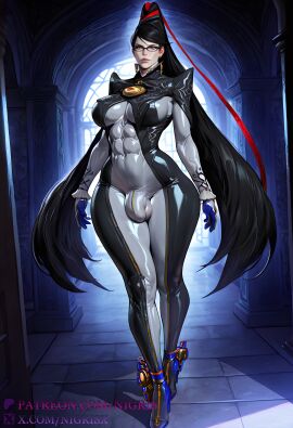 ai_generated bayonetta bayonetta_(character) big_ass big_breasts black_hair bulge futanari long_hair thick_ass thick_thighs