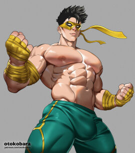 bulge bulge_through_clothing green_bodysuit iron_fist iron_fist_(marvel) iron_fist_(marvel_rivals) lin_lie male male_only marvel marvel_comics marvel_rivals mask muscular muscular_male otokobara shirtless shirtless_male