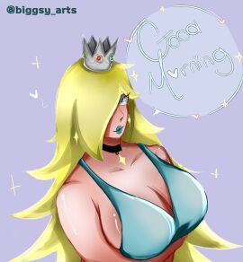 1girls 2024 2d 2d_(artwork) 2d_artwork big_breasts big_lips biggsy blonde_female blonde_hair blue_bra blue_eyes blue_lipstick bra breasts cleavage clothed clothing collar color crown digital_drawing_(artwork) digital_media_(artwork) ear_piercing earrings female female_focus female_only hair_covering_eye hi_res high_resolution highres huge_breasts large_breasts light-skinned_female light_skin lips lipstick long_hair looking_at_another looking_pleasured makeup mario_(series) nintendo one_eye_covered one_eye_obstructed pale-skinned_female pale_skin princess princess_rosalina shiny_breasts shiny_skin simple_background solo solo_female super_mario_galaxy tight tight_clothing watermark white_body white_skin yellow_hair