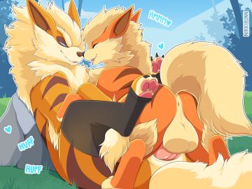 2024 absurd_res alpha_(mating_season) anal anal_sex anthro anus arcanine ass backsack balls ballsack big_balls blonde_hair blue_eyes canid canine delta_(mating_season) duo erection eye_contact fluffy fluffy_tail fur generation_1_pokemon genitals hair hi_res larger_penetrated leaning leaning_backward looking_at_another male male/male male_penetrated mammal nikkibunn nintendo orange_body orange_fur penetration penile penile_penetration penis penis_in_ass pokemon pokemon_(species) sex size_difference small_dom_big_sub smile tail tongue tongue_out