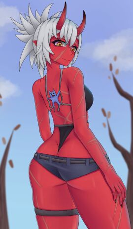 akumi female horns oni oni_horns red_skin scars virtual_youtuber vyugen white_hair yellow_eyes