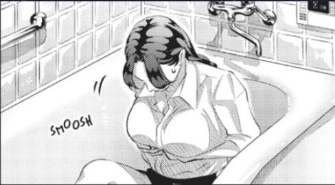 bathroom bathtub bra breasts busty female highres large_breasts manga raise_wa_tanin_ga_ii sideboob solo somei_yoshino_(raise_wa_tanin_ga_ii) white_shirt yakuza_fiancé:_raise_wa_tanin_ga_ii
