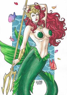 1girls aquaman_(series) dc dc_comics female gomeslucasart mera merfolk mermaid mermaid_tail nude nude_female solo solo_female solo_focus sorceress
