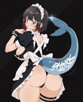 1girls 2024 ass black_hair blush ellen_joe female female_only hi_res looking_at_viewer looking_back looking_back_at_viewer maid maid_headdress maid_uniform mihoyo rear_view red_eyes red_hair shark_girl shark_tail solo tail tail_up thick_ass two-tone_hair vizaz zenless_zone_zero