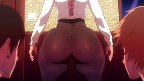 1girls 2boys ass ass_focus bottom_heavy bouncing_ass chainsaw_man clapping_cheeks d-art denji_(chainsaw_man) female gif hayakawa_aki makima_(chainsaw_man) male sweat thick thick_ass tight_clothing twerking wide_hips wobbling_ass