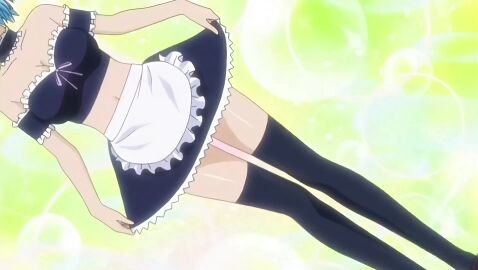 akashiya_moka aono_tsukune bending_over big_breasts blue_hair breasts demon_girl english_audio english_dialogue english_language exposed_belly face_between_breasts face_in_breasts fhd hd hd_(traditional) huge_breasts kurono_kurumu large_breasts leggings maid maid_apron maid_headdress maid_outfit maid_uniform panties pantyshot rosario+vampire showing_ass showing_panties smothering smothering_breast succubus tagme tail video