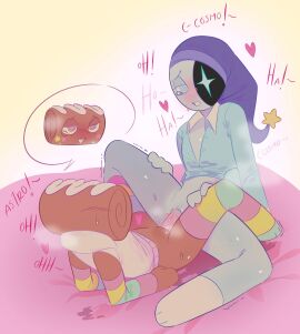 2cuntboys 4_arms astro_(dandy's_world) blue_skin blush blushing_male brown_skin color colored cosmo_(dandy's_world) cuntboy cuntboy_only cuntboy_penetrated cute cute_femboy dandy's_world dildo_in_pussy dildo_penetration double_dildo double_ended_dildo elbow_gloves elbow_sleeve english_text femboy femboy/femboy femboy_on_femboy femboy_only gay hi_res high_resolution highres intersex junepa male male_only male_scissoring multi_arm multi_limb night_cap penetration pussy roblox scissoring steamy tears tears_of_pleasure thigh_high_socks thigh_highs vagina vaginal_penetration vaginal_sex