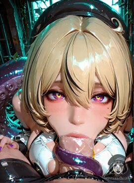 1boy 1girls abandoned_building ai_generated ai_video alberist beret black_hair blonde_hair bottomless_male bouncing_breasts cleavage cleavage_cutout close-up clothed_sex cum_drip detached_sleeves fellatio from_side hat high-waist_skirt huge_breasts large_breasts large_penis looking_at_viewer mole_under_eye multicolored_eyes multicolored_hair oral overgrown pov puffy_sleeves purple_eyes purple_nails purple_tentacles saliva short_hair shorts straight streaked_hair tagme tentacle tentacle_job tentacle_on_penis unusual_eyes video yellow_eyes yidhari_murphy zenless_zone_zero