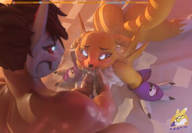 2024 3d anthro arm_tuft armwear ass bandai_namco biped black_hair black_nose black_sclera blue_eyes blue_markings bodily_fluids bridal_gauntlets canid canine claws clothing countershade_torso countershading digimon digimon_(species) digital_media_(artwork) dipstick_ears duo ear_markings erection eye_markings eyebrows female fox genitals glans gloves gloves_(marking) gloves_only hair handwear handwear_only human human_on_anthro humanoid_genitalia humanoid_penis interspecies kespr leg_markings looking_at_another looking_at_partner male male/female mammal markings mask mask_only mostly_nude multicolored_body multicolored_ears neck_tuft nude open_mouth penis red_sclera renamon saliva short_hair shoulder_tuft socks_(marking) tan_body teeth tongue tuft two-tone_body white_body white_countershading white_eyes white_markings yellow_body yin_yang