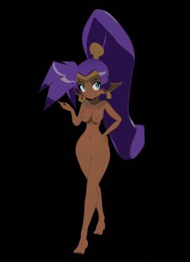 blue breasts completely dark dark_skin ear earrings eyes female genie hair high nude only piercing ponytail purple pussy shantae shantae_(character) skin solo thighs tiara