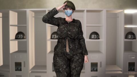 1girls 3d black_eyes black_hair female gooey3d mask military military_hat military_uniform original original_character salute