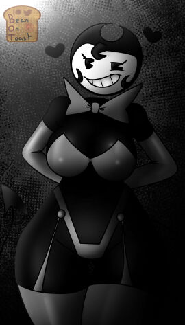 2024 2d 2d_(artwork) 2d_artwork artist_logo artist_name beanontoast bendy bendy_and_the_ink_machine bendy_fem big_breasts black_skin breasts female horns ink lingerie seductive_look thick_thighs white_bra white_panties