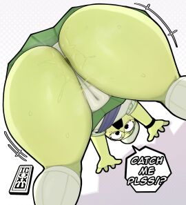 1girls anus anus_peek ass ass_focus beret big_ass cameltoe english_text falling female female_focus female_only glasses green_skin green_skinned_female green_skirt hi_res igxxiii imminent_facesitting looking_at_viewer looking_down looking_down_at_viewer panties peak-chan_(okgaki) peak_(videogame) scout_(peak) skirt socks sweat sweating sweaty sweaty_ass tagme thick_thighs thighs viewed_from_below white_panties white_socks