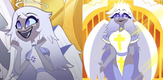 2girls emily_(hazbin_hotel) female hazbin_hotel heaven retzhuko_(artist) smile sophia_(retzhuko) vivienne_medrano vivziepop