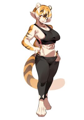 anthro big_breasts breasts cleavage feline female furry huge_breasts mei_xiang muscular muscular_female mx99926 original sideboob sports_bra tagme thick_thighs tiger tiger_girl wide_hips