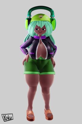 3d 3d_(artwork) 3d_animation 3d_model bending_knees big_breasts big_thighs bouncing_breasts breasts cleavage dance dancing dark-skinned_female dark_skin dolly_dimpley hands_on_ass hands_on_hips hat headphones jiggling_breasts large_breasts large_thighs looking_at_viewer navel platform_footwear platform_heels pose shaking_hips shorts silly silly_face smiling smiling_at_viewer smiling_friends tagme video yoku_(artist)