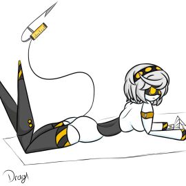 1girls 2d artist_request female female_only hair humanoid murder_drones robot robot_girl robot_humanoid screen_face solo tagme tail v_(murder_drones) white_hair yellow_eyes