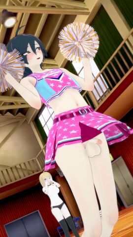 3d akamatsu_kaede cheerleader cheerleader_uniform crossdressing danganronpa danganronpa_v3 embarrassed embarrassed_nude_femboy embarrassed_nude_male enm exposed_penis female femboy koikatsu male male_focus no_panties penis pom_poms saihara_shuuichi ultimateenf upskirt