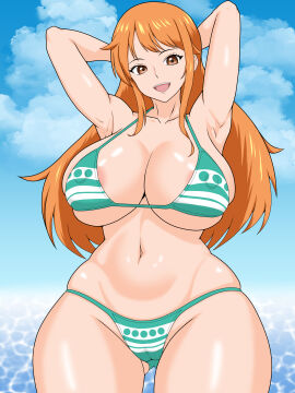 1girls areolae bikini breasts clothing female female_only large_breasts naitousei_555 nami_(one_piece) one_piece orange-haired_female orange_hair post-timeskip tagme thick_thighs