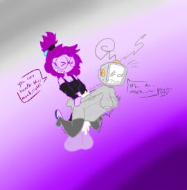 1futa 1girls 2girls anal_sex ass balls belly_bulge bent_over bitwily bolt_4200 bottomless breasts bulge clothed clothing cum cum_in_ass cum_inside cumflated_belly cumflation cumshot cumsplosion dialogue duo english_text ere_(bitwily) erection female futa_on_female futanari glasses grey_skin huge_cock humanoid humanoid_penis hyper_balls hyper_penis intersex iris_(bolt_4200) kneeling nude nude_female partially_clothed penis pink_body pink_skin purple_hair robot_girl screen_face spread_legs stretched_anus sweating text text_bubble thigh_highs thighhighs tv_head tv_woman visible_penis_shape