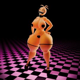 3d 3d_(artwork) 3d_model bimbo electrotoyy female fishnets five_nights_at_freddy's five_nights_at_freddy's_2 high_heels looking_at_viewer platform_heels simple_background smiling solo thick_thighs toy_chica_(cyanu) toy_chica_(fnaf) wide_hips