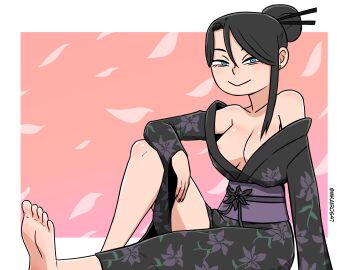 black_clothing black_hair blue_eyes japanese_clothes kemono mkairos47