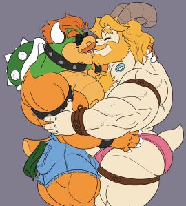 2024 2boys anthro anthro_on_anthro areola armband asgore_dreemurr ass bara beard biceps big_ass big_butt big_muscles big_pecs boss_monster_(undertale) bottomwear bovid bowser bracelet bulge bulge_frottage buttdawg caprine claws closed_eyes clothing collar cutoffs deltoids denim denim_bottomwear denim_clothing duo ear_piercing eyebrows eyewear facial_hair flaccid fur furry gauged_ear gay goat grey_background hair hand_behind_neck hand_on_arm hand_on_side hi_res horn hotpants hug huge_muscles jewelry kissing koopa legband long_ears long_hair male male/male male_focus male_only mammal mario_(series) moustache musclegut muscles muscular muscular_anthro muscular_male nintendo nipples non-mammal_nipples pecs piercing quads scalie shell shorts side_view simple_background smile spiked_armband spiked_bracelet spiked_collar spiked_shell spikes spikes_(anatomy) standing sunglasses super_mario_bros. thick_arms thick_thighs thighband thong triceps tuft undertale undertale_(series) underwear yaoi