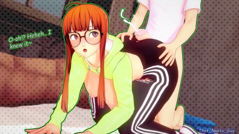 1boy 1girls 3d ass assjob atlus big_ass big_breasts breasts buttjob cum cum_on_body cumshot doggy_style faceless_male female glasses humping koikatsu male orange_hair persona persona_5 ponytail ren_amamiya sakura_futaba that_naoto_guy track_pants