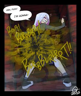 ass_focus big_ass black_dress dead_by_daylight eye_makeup fart fart_cloud fart_fetish farting female multicolored_hair oddtenn onomatopoeia presenting_hindquarters purple_hair sable_ward white_hair