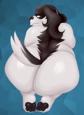 absurd_res angry anthro ass big_ass big_butt canid canine canis domestic_dog feet hi_res high-angle_view huge_ass huge_butt long_ears looking_back luca_(nood1e) male mammal mature_male obese obese_anthro obese_male overweight overweight_anthro overweight_male pawpads sinood1e solo springer_spaniel wide_hips