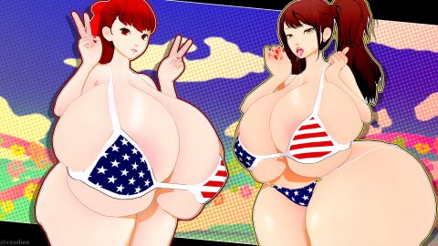 2girls 3d alternate_ass_size alternate_body_type alternate_breast_size american_flag_bikini asian asian_female ass big_ass big_breasts big_thighs bikini blowjob_gesture breasts breasts_bigger_than_head breasts_bigger_than_torso busty curvy cyshen double_peace_sign double_v enormous_breasts enormous_thighs female female_only giant_ass giant_breasts giant_thighs gigantic_ass gigantic_breasts gigantic_thighs huge_ass huge_breasts huge_thighs hyper_breasts hyper_thighs japanese japanese_female kasumi_yoshizawa koikatsu kujikawa_rise large_ass large_breasts large_thighs massive_ass massive_breasts massive_thighs multiple_females multiple_girls peace_sign persona persona_4 persona_5 sumire_yoshizawa swimsuit thick_thighs thighs thunder_thighs tongue tongue_out top_heavy twintails v_sign voluptuous wide_hips wide_thighs
