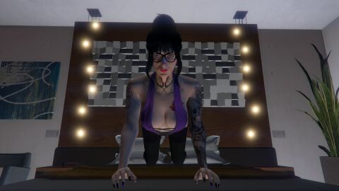 alex_domino big_breasts black_hair breasts choker female glasses goth_girl lingerie nopixel painted_nails tattoos
