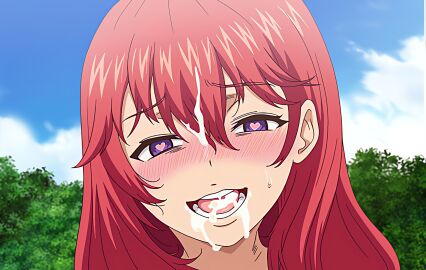 1girls 2020s 2024 20s 2d after_sex animated close-up cum cum_drip cum_dripping cum_in_mouth cum_on_face cum_on_hair dripping_cum eyebrows eyelashes female female_only front_view heart-shaped_pupils kiriru light-skinned_female light_skin looking_at_viewer open_mouth pale-skinned_female pale_skin purple_eyes queen_bee_(animation_studio) red_hair screencap screenshot semen shounen_ga_otona_ni_natta_natsu sweat sweatdrop white_skin