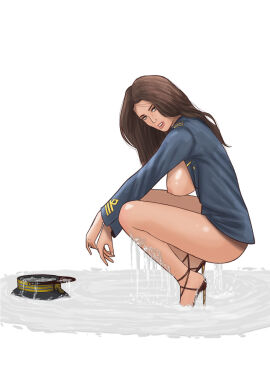 1girls army army_girl army_hat army_uniform breasts brown_hair character_request cum cum_in_pussy cum_on_body cum_on_clothes cum_on_clothing cum_on_hat cum_on_legs cum_pool cum_pooling disarten excessive_cum female female_only fluids hat hazel_eyes heels high_heels long_hair military military_clothing military_hat military_uniform partially_clothed pussy sitting squatting