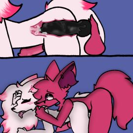 animal_genitalia animal_humanoid animal_penis anthro ass black_penis bodily_fluids breath canid canid_humanoid canine canine_genitalia canine_humanoid canine_penis cherry_(poisonedcherry) cum cum_in_ass cum_inside disembodied_penis duo ear_piercing fluffy fluffy_tail fox fox_humanoid fur genital_fluids genitals hand_on_head hi_res highlights_(coloring) humanoid knot low-angle_view luxia_(gfox) male mammal mammal_humanoid multiple_angles panting penis piercing pink_body pink_fur pink_highlights poisonedcherry_(artist) romantic romantic_couple sheath tail tongue tongue_out white_body white_fur x-ray_(disambiguation)