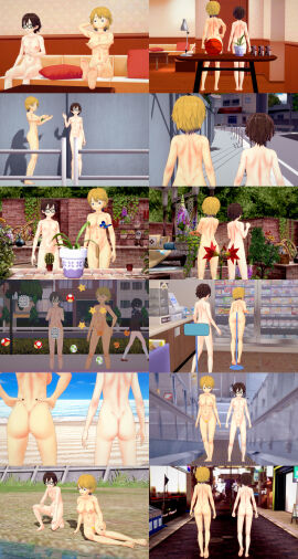 1boy 2girls 3d ass barefoot basketball beach blonde_hair breasts brown_hair butterfly cactus censored_to_uncensored clothed_female_nude_female clothed_female_nude_male completely_nude couch david_(cheesehouse95) destiny_(cheesehouse95) female glasses koikatsu lake lamp male mario_(series) miniskirt navel nipples nude nude_female nude_male nudist ocean penis pussy retropunch school_uniform short_hair sign small_cactus soda_can stickers super_leaf super_mushroom super_star thighhighs thwomp yoshi_egg