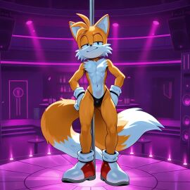 1boy 2025 2_tails ai_animated ai_animation ai_generated anthro ass backsack balls bent_over bulge canid canine dancing erection fox furry grin humanoid_penis jackfox_jackson looking_at_viewer looking_back male male_only male_stripper mammal miles_tails_prower mobian mostly_nude music navel nude penis rear_view red_shoes seductive sega shoes_only smile smug solo solo_male sonic_(series) sonic_the_hedgehog_(series) sound stripper stripper_pole striptease tagme tail tails tails_the_fox twerking undressing video vulpine