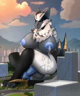 2024 absurd_res animal_genitalia animal_penis anthro balls bent_legs big_breasts black_body black_claws black_fur black_sclera blue_eyes blue_pawpads blue_penis blue_sky blue_tongue blue_wings bodily_fluids breasts canid canine canine_genitalia canine_penis capcom car cheek_tuft city claws cloud colored cracked_ground damaged_building day digital_drawing_(artwork) digital_media_(artwork) dripping extreme_size_difference facial_tuft fan_character fangs fennec_fox flosar flying_wyvern fox fur fur_markings futanari generation_5_pokemon genital_fluids genitals grass grey_balls grey_breasts hand_behind_back herm hi_res hybrid intersex knot knotted_penis lactating larger_futa larger_intersex looking_at_viewer mammal markings membrane_(anatomy) membranous_wings milk monster_hunter nargacuga nintendo nipples nude nude_anthro nude_futa nude_herm outside path pawpads penis pink_nipples plant pokemon pokemon_(species) precum precum_drip red_markings renrir road sidewalk sidro_(renrir) sitting sitting_on_building size_difference sky skyscape smaller_anthro smaller_herm smaller_intersex smile smiling_at_viewer solo tail teeth toe_claws tongue tree true_fox tuft vehicle white_body white_fur white_tail window wings zoroark